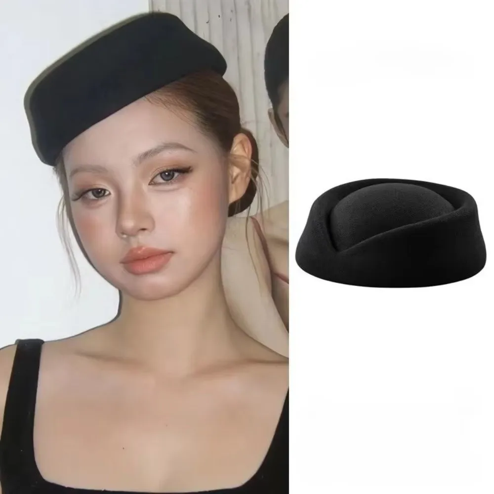 New British Retro Top Hats Solid Formal Stewardess Hat Concave Top Flight Attendant Hat Cosplay Costume