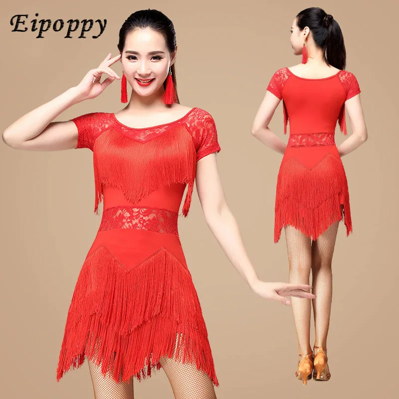 Gonna da ballo latino sottile abito da donna per adulti nuova gonna con frange a maniche lunghe Costume abiti da pratica di danza