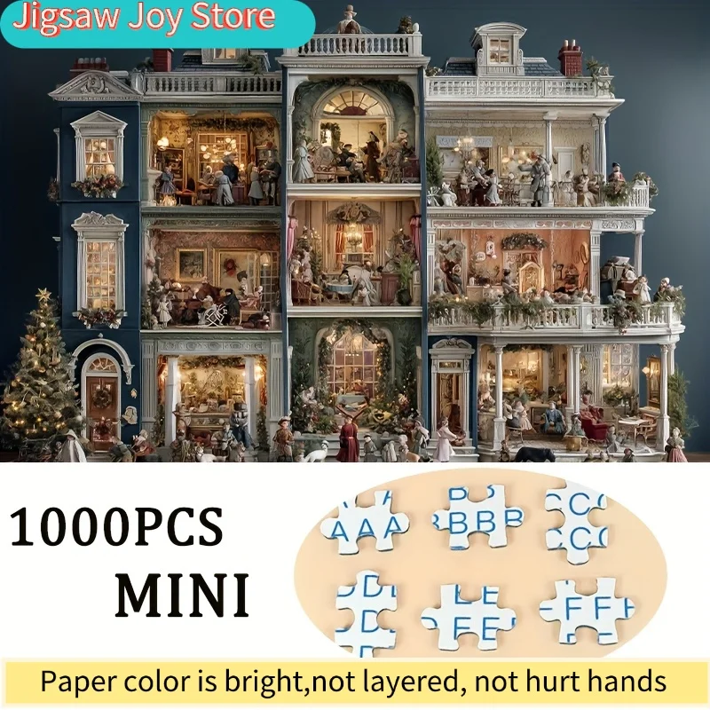 A  Mini Paper Puzzle for Adults Titled 'Warm-Lit Christmas Pavilion', Suitable for Party Games And Activities with Family And