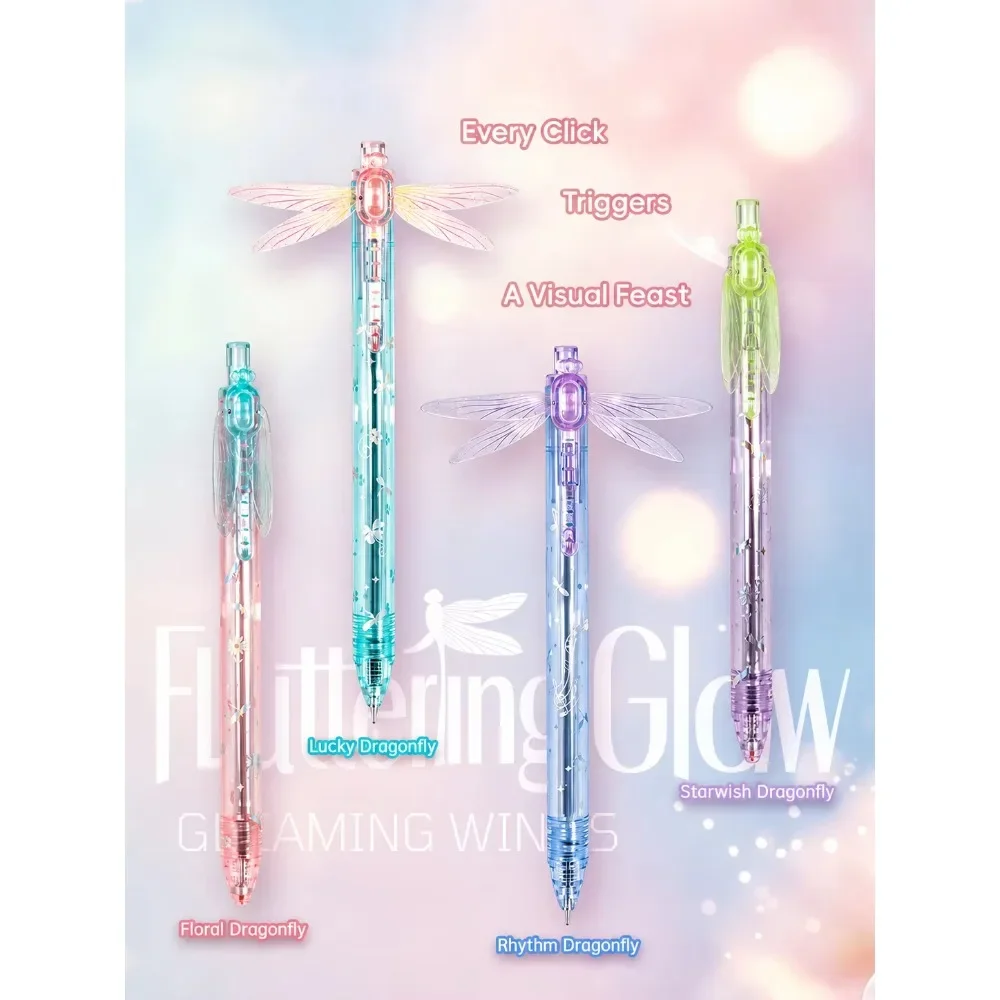 1/4pcs Dragonfly Wing Click Pen Fun Pop-Open Wing Design 0.5mm Fine Tip Smooth and Comfortable for School & Office Supplies Gift