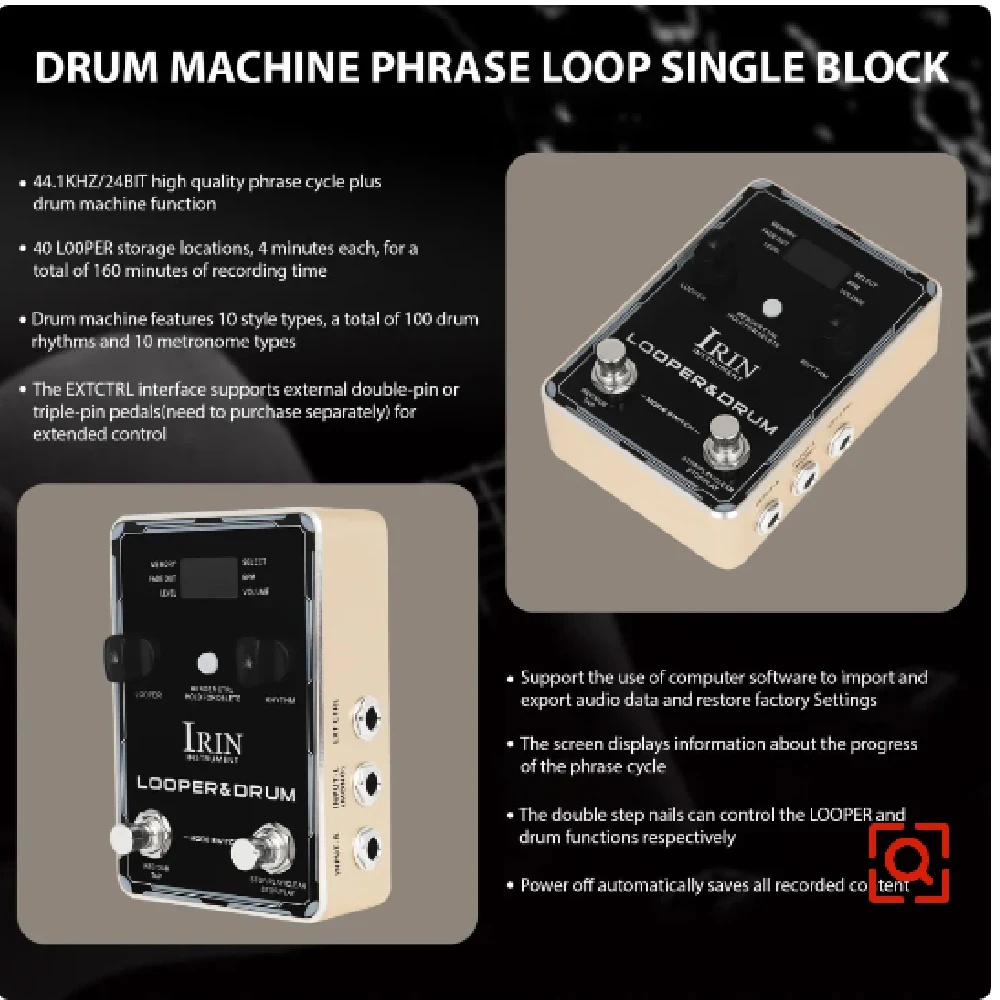IRIN Loops＆Drum Electric Guitar Pedal Machine 40 Storage 100 Drum Rhythms 10 Metronomes Effect Guitar Parts