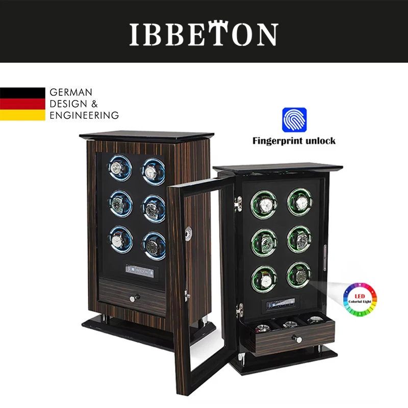 Luxury Watch Winder Box Fingerprint Unlock Mechanical Watches Safe Box Automatic Winding Collection Gradient Atmosphere Lamp