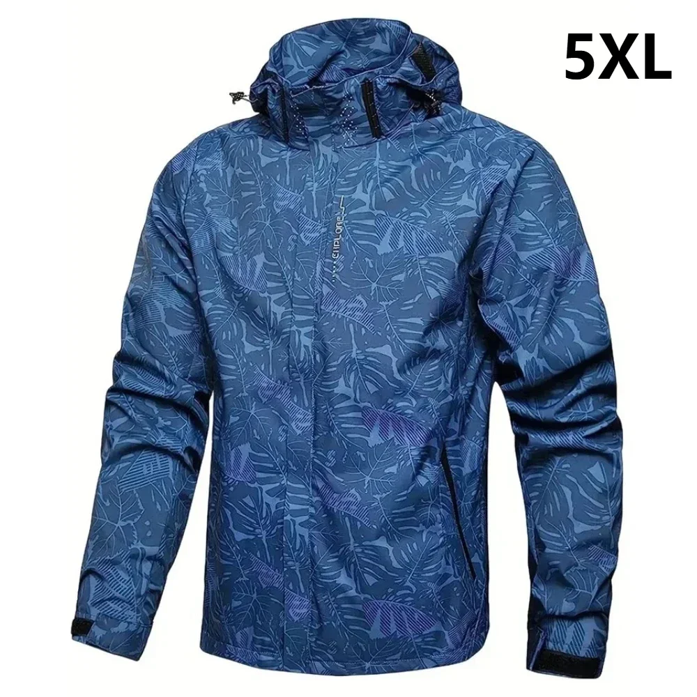 Men's Casual Waterproof Windbreaker Fishing Hiking Jacket Full Zip Up Hooded Shell Outdoor Hiking Coat For Autumn Plus Size 5XL