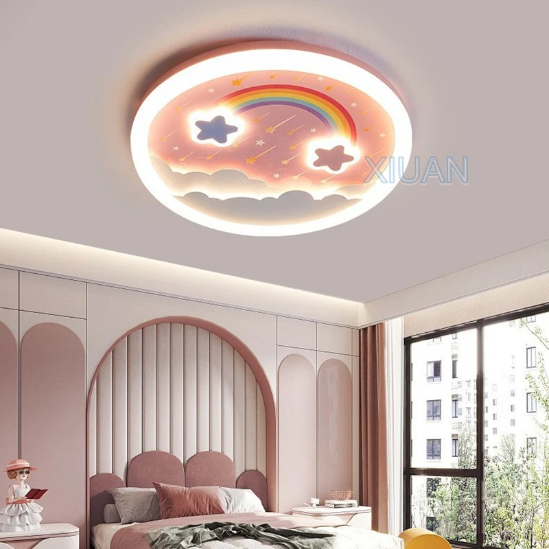 

Creative Children's Room LED Ceiling Lamps Airplane Star Spaceman Rabbit Rainbow Light Girl Boy Pink Blue Bedroom Ceiling Lamp