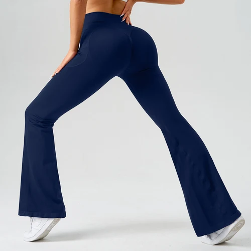Pantalones de Yoga acampanados para mujer, mallas con parte inferior acampanada de cintura alta, pantalones sin costuras con bolsillos, pantalones de pierna ancha Retro para gimnasio, Fitness, Athleisure