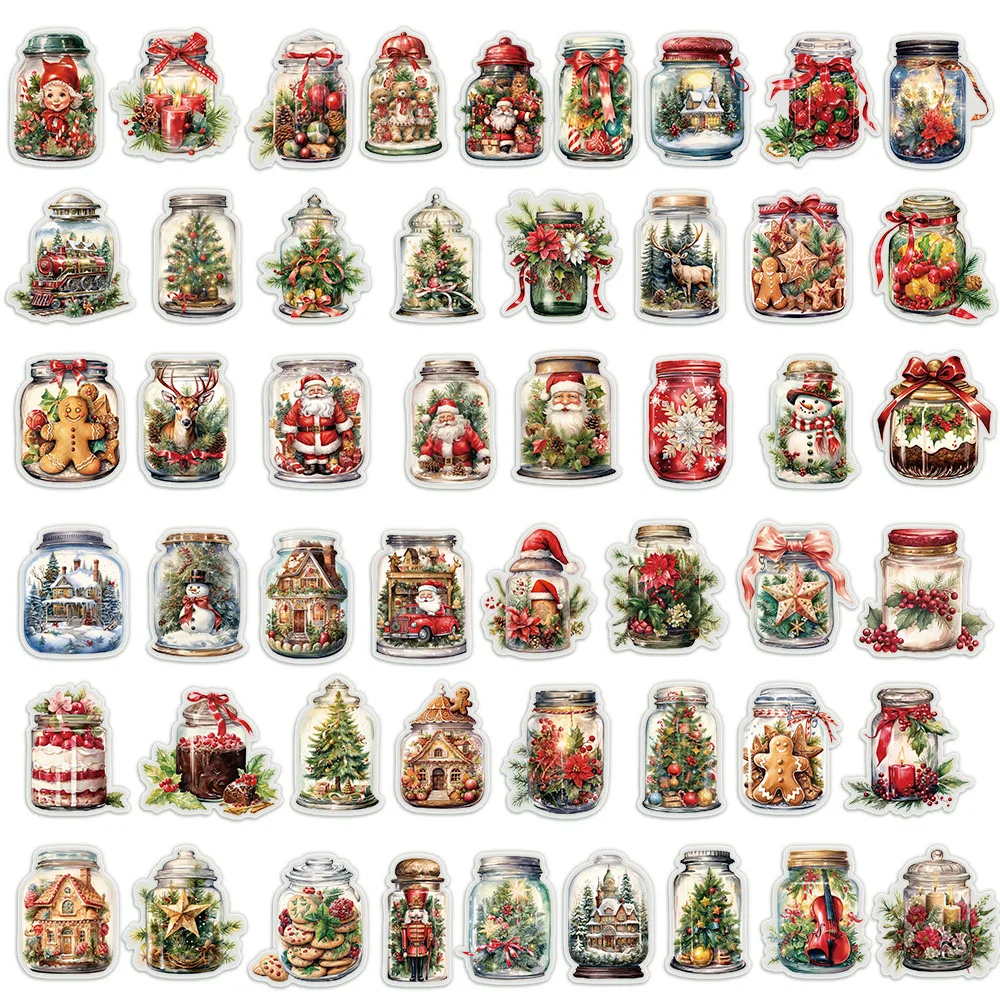 50 pezzi caldi cartoni animati di Natale Graffiti adesivi graffiti bottiglia di Natale adesivi fai da te candela atmosfera calda