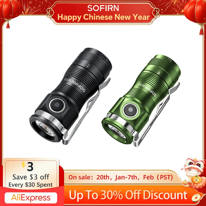 Sofirn Mini SC13 مصباح يدوي قوي SST40/519A LED 1300lm 18350 مصباح ليد قابل لإعادة الشحن 95 مصباح شعلة CRI عالي مع مغناطيسي