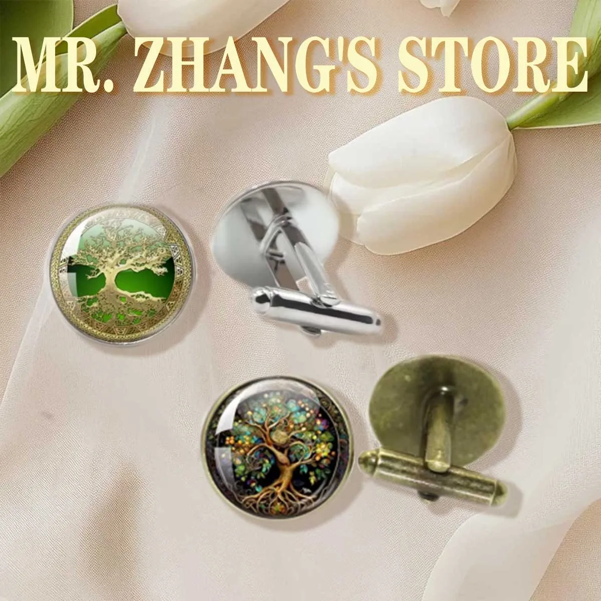 Vintage Celtic Tree of Life 2Pcs Cufflinks 25MM Glas Cabochon Cufflinks Round Glass Irish Cultural Gift