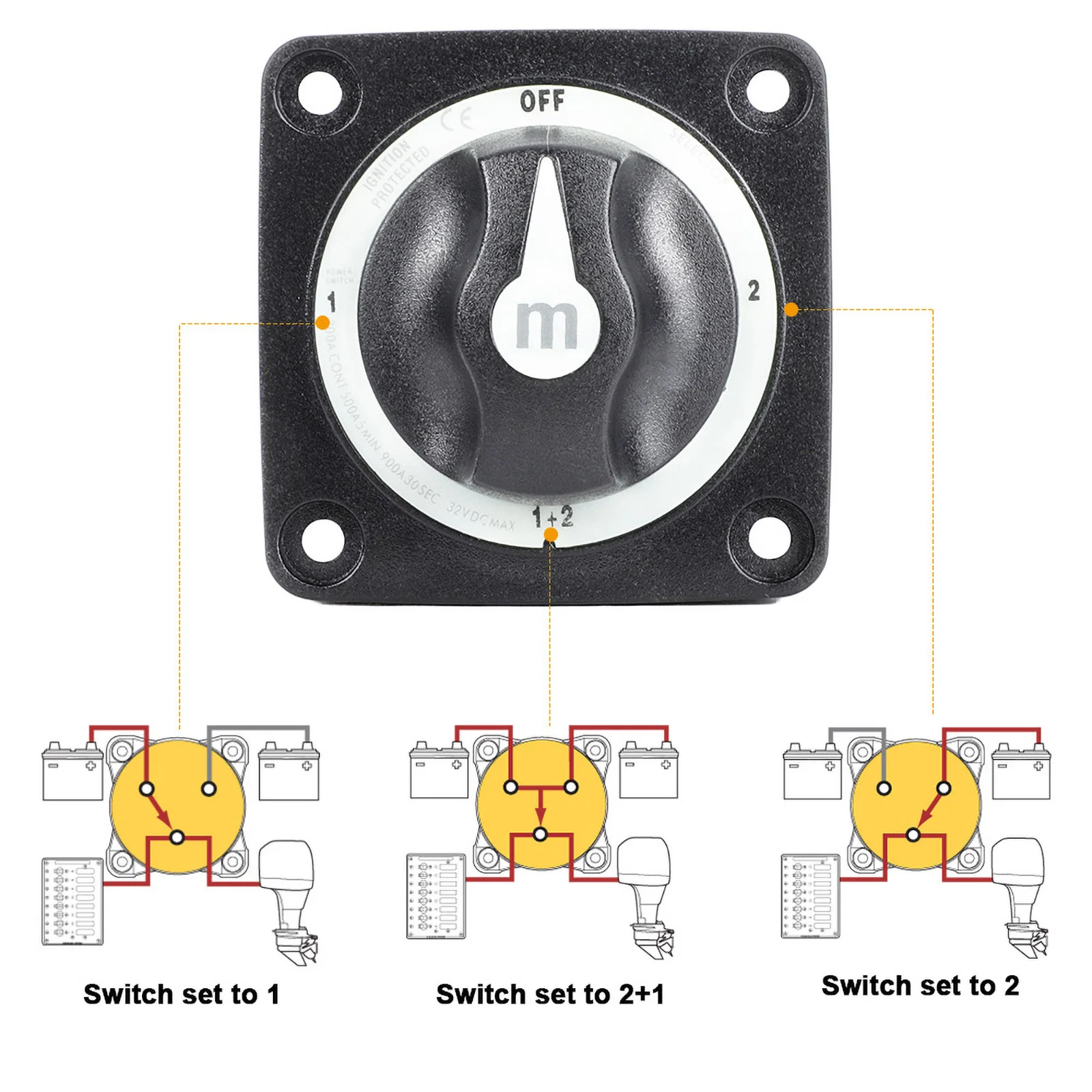 2 3 4 Position Batterie Masse Marine Schalter m10 Bolzen 300a DC 32V Isolator Trenn drehung für Wohnmobil RV LKW Boot – Detail 5