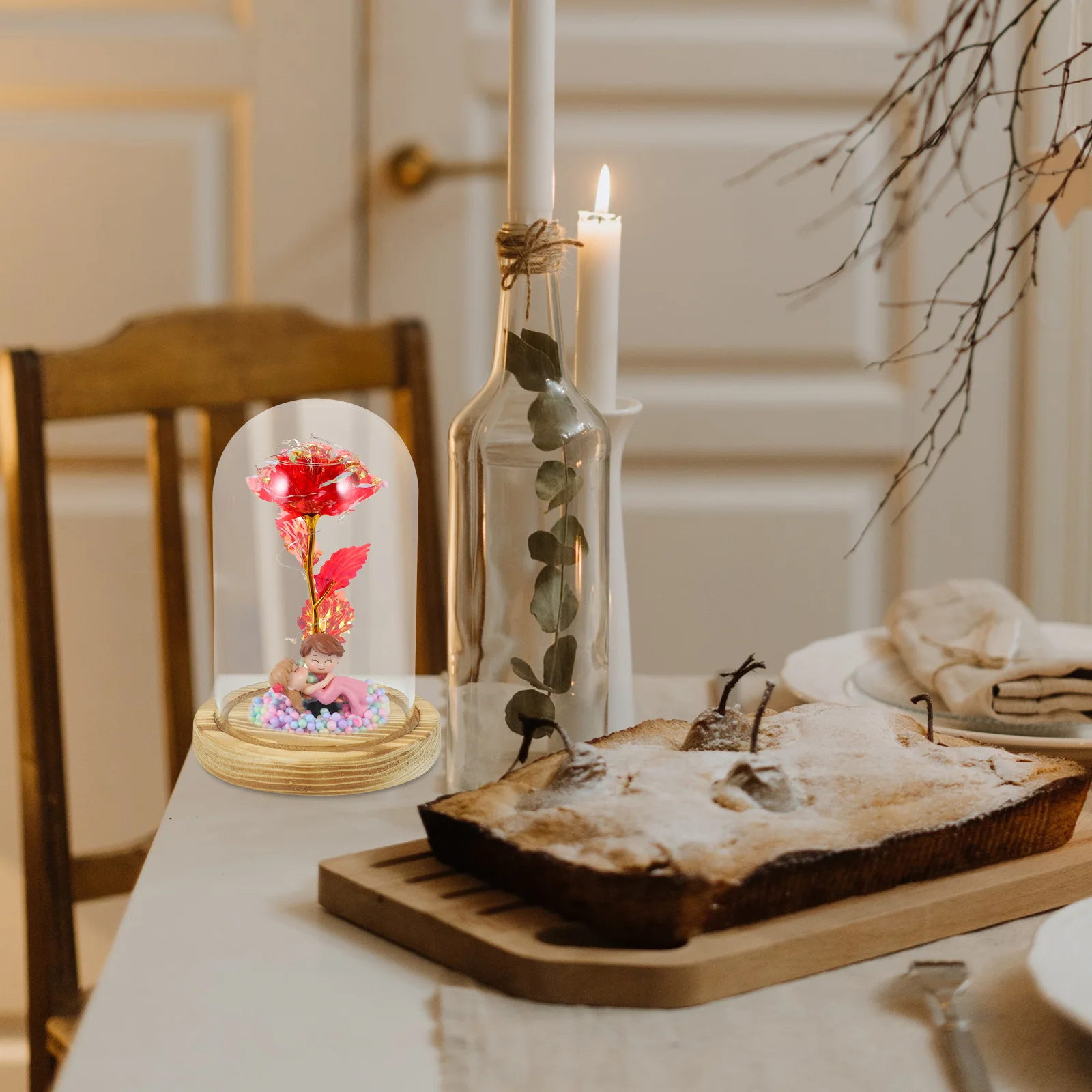 

Glass Cover Base 9x15cm Transparent Showcase for Dried Flowers Home Decor Display Case Glass Dome Wood Base Storage Vase