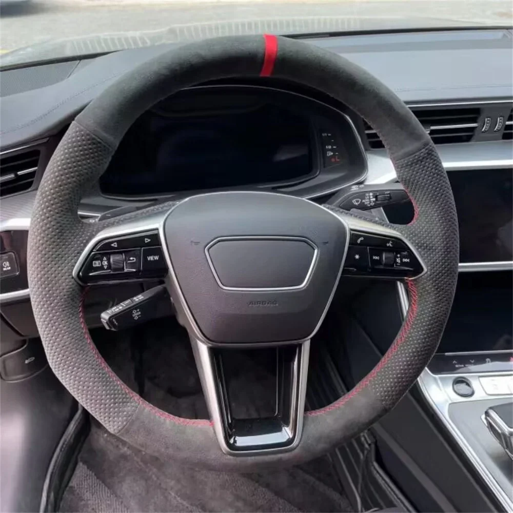 For Audi Q3 2018-2019 Q5 (FY) 2017-2019 Q7 (4M) 2015-2019 Q8 Hand Sewing Suede Auto Interior Steering Wheel Cover