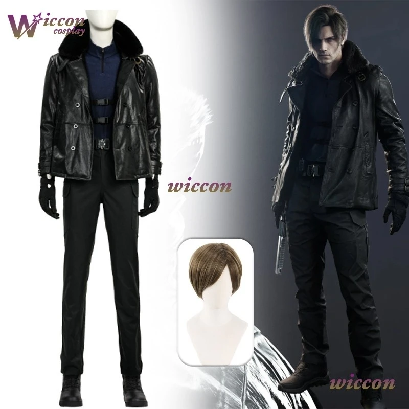 Kosplay Requiem Resident Cos Evil Leon·S·kennedy Cosplay Leon Cosplay Costume Pu Coat Full Set Party Uniform Hallowen Play Role view 2