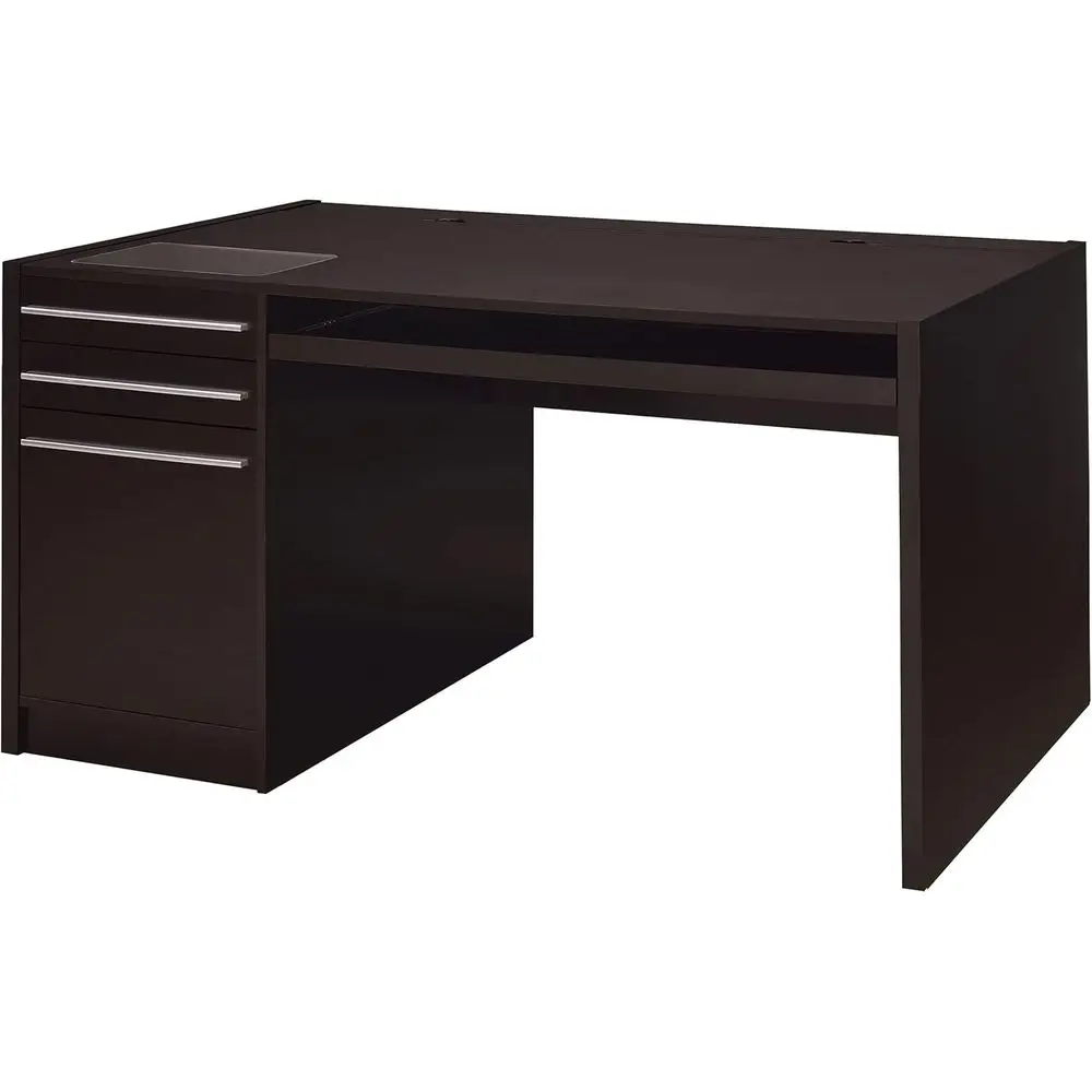 

60-Inch Espresso Computer Desk with 3 Drawers, Keyboard Tray, Smooth Top, and Lit-Top Standage