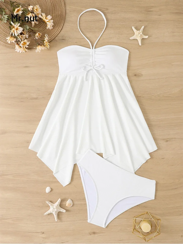 Mr. Nut 2025 jupe transfrontalière maillot de bain fendu couleur unie Tankini conservateur ventre couvrant et minceur maillot de bain