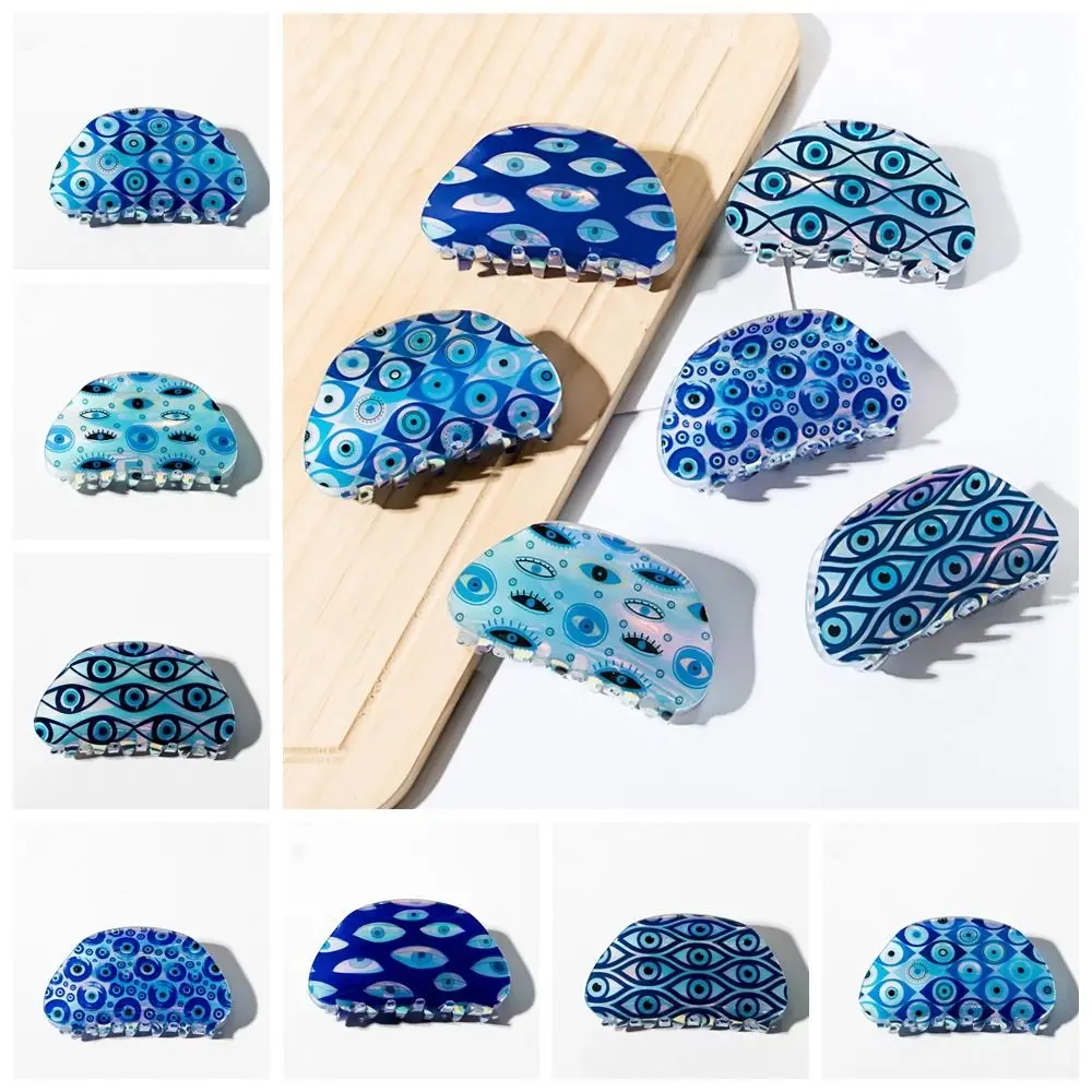 Fashion PVC Blue Demon Eye Hair Claw Kroean Style Ponytail Holder Blue Devil's Eye Shark Clip Hairpin Hair Clip Female