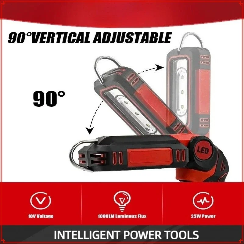 Lampe de travail lampe de poche pliante LED pour la réparation de voiture, éclairage de camping d'urgence à domicile, réglable en deux étapes pour batterie Milwaukee