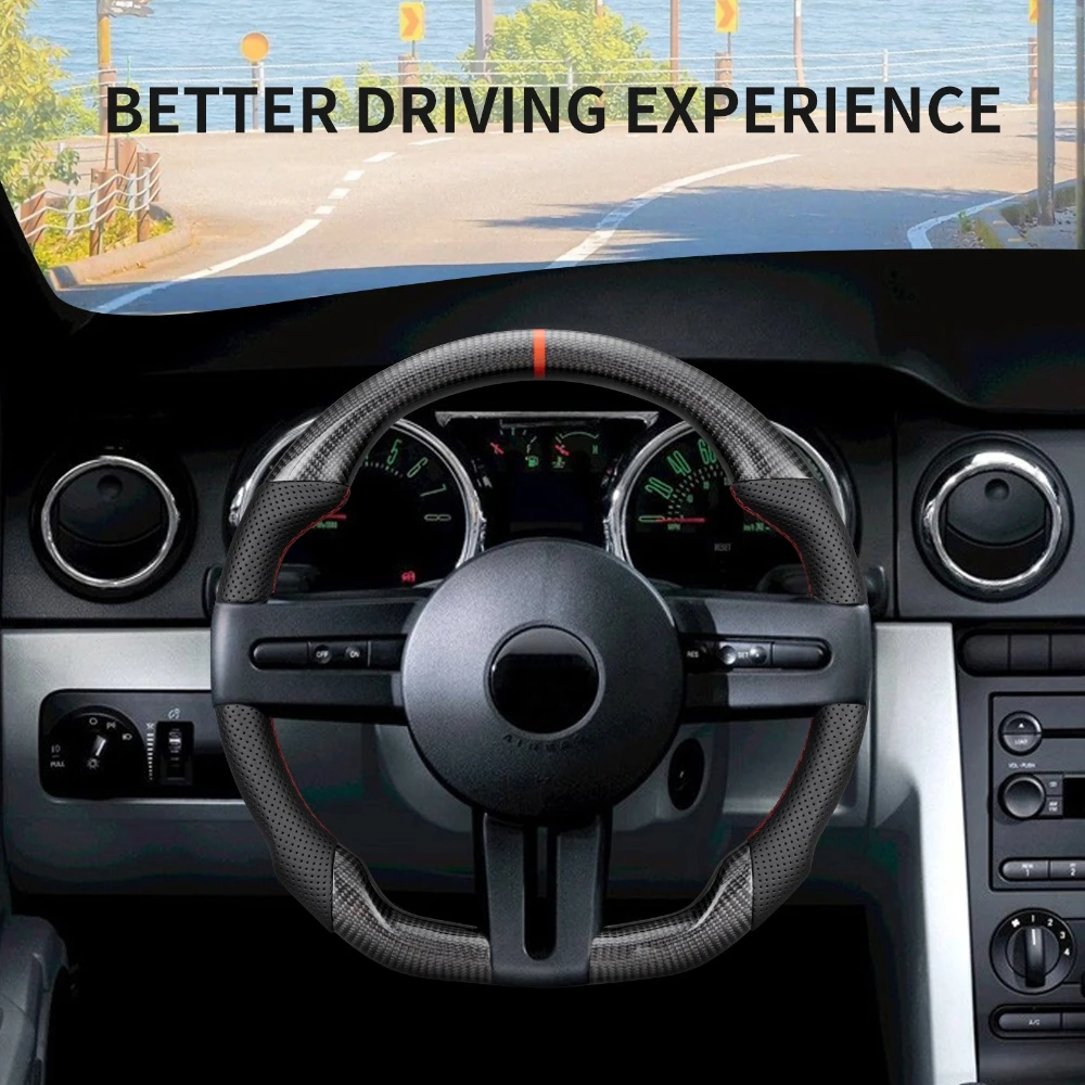 

Руль из настоящего карбона с красной отделкой и красной строчкой, спортивный руль для гонок, подходит для Ford Mustang GT 2006-2011