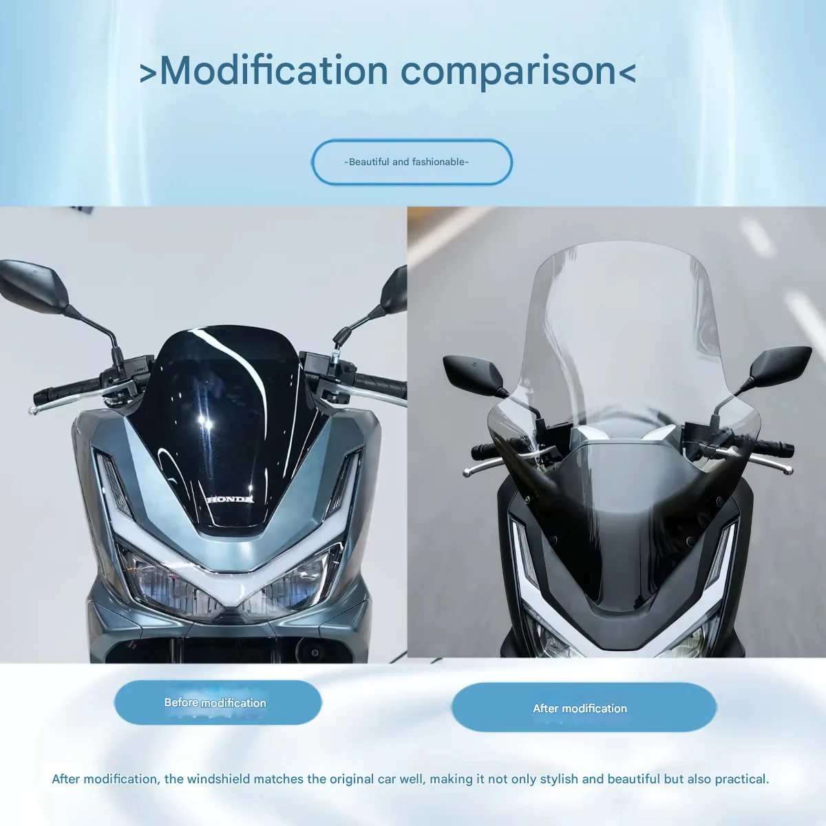Precision Designed Tall Wind Screen Compatible with 2025 Honda PCX160, Reliable All-Weather Protection Accessory