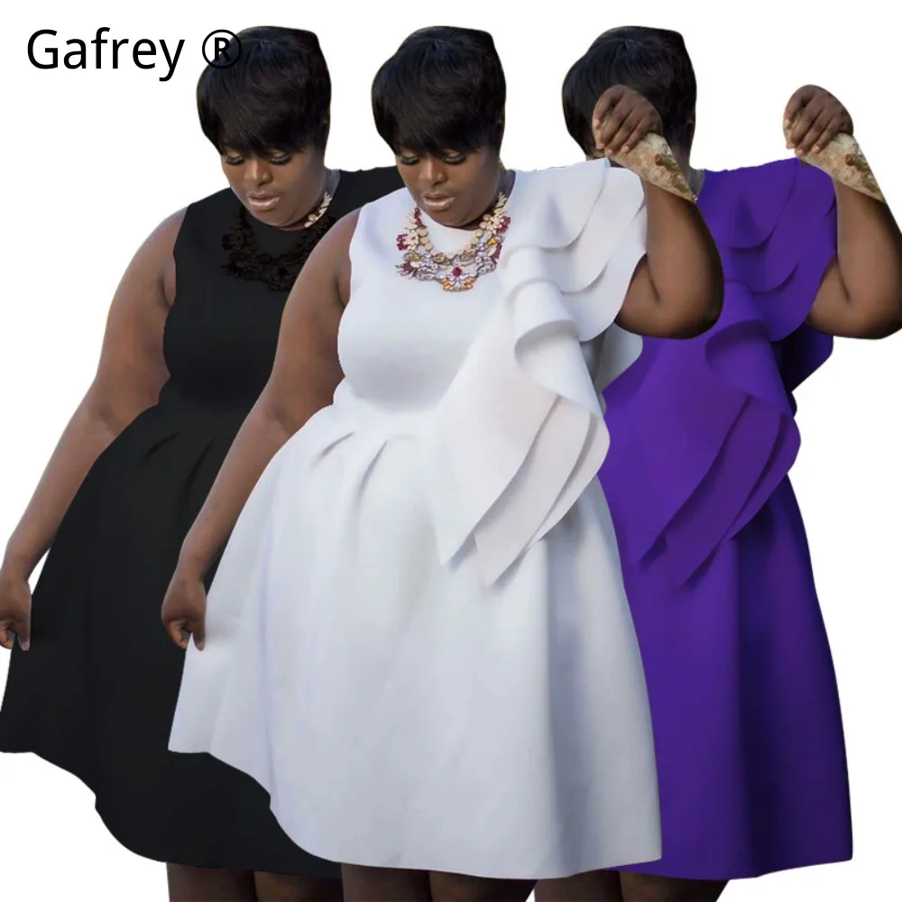 5XL Plus Size Women Sexy Crew Neck A Line Flared Swing Dress Elegant Evening Party Prom Formal Gown Dresses for Curvy Ladies
