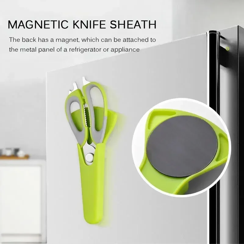 Stainless Steel Household Multi-purpose Kitchen Scissors Detachable Magnetic Tube Food Scissors Refrigerator Kitchen Scissors