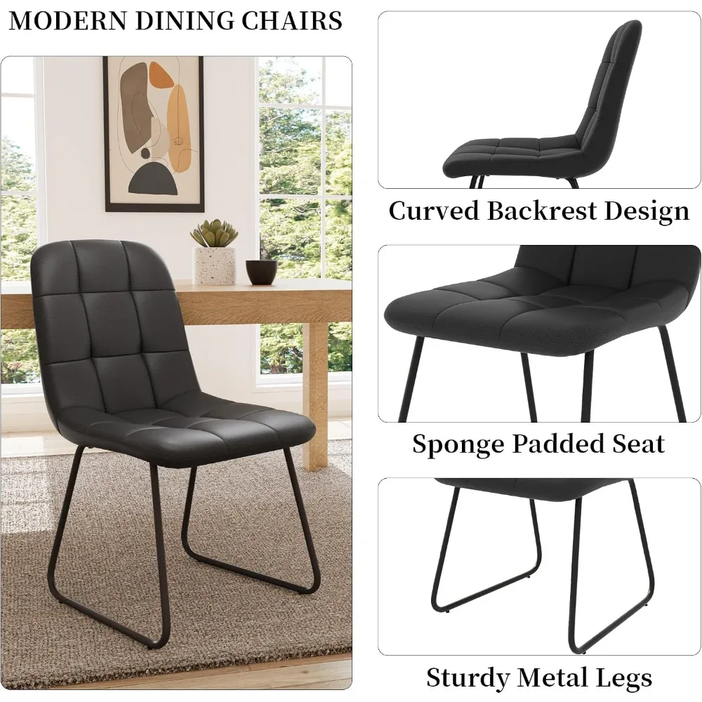 45.3 Inch Round Dining Table Set for 4, Mid Century Modern with 4 U-Shaped Black Chairs view 5