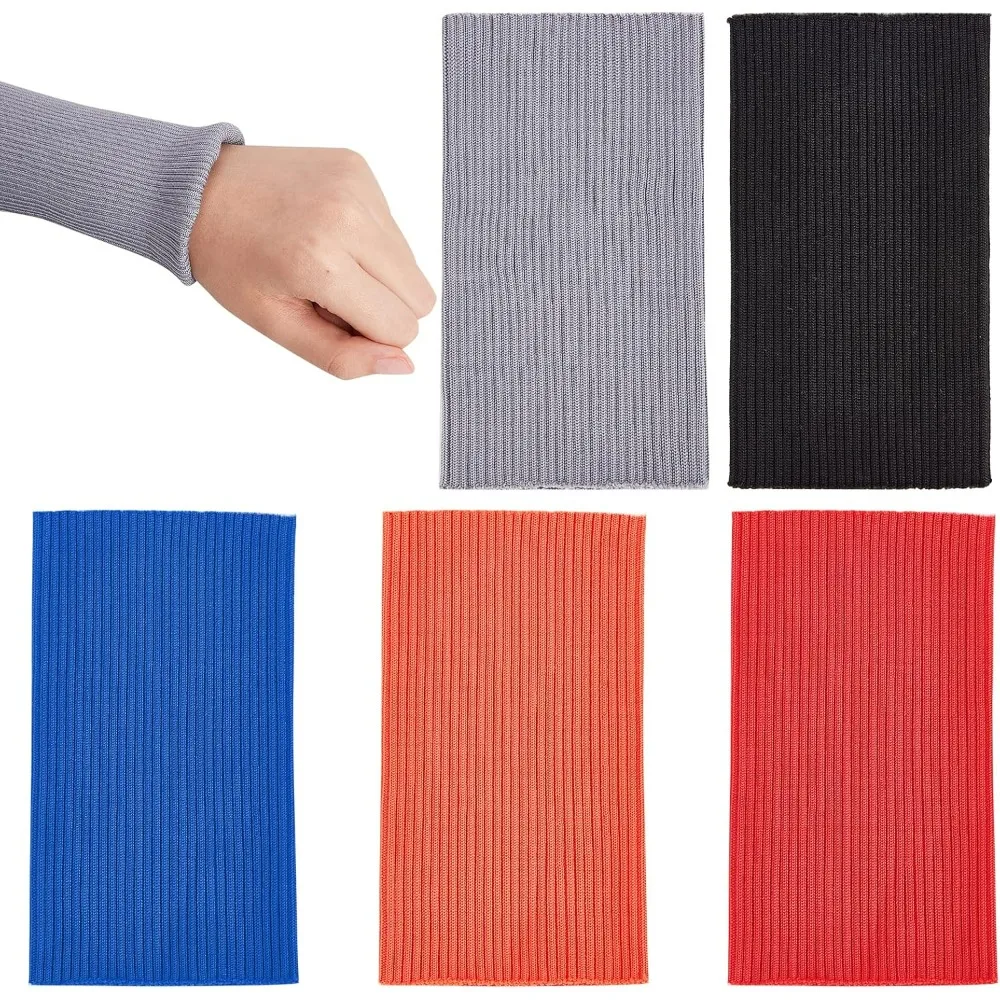 10Pcs 5 Colors Knit Cuff Sleeve Ribbing Cuff Material 5.9x3.3inch Tubular Rib Cuffing Replacement for Waistband Leg Arms Wear