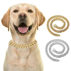 Luxury Gold Dog Chain Collar Cuban Chain Link Choke Collar for Small Medium Large Dogs, Pet Necklace Jewelry Crystal Accessories