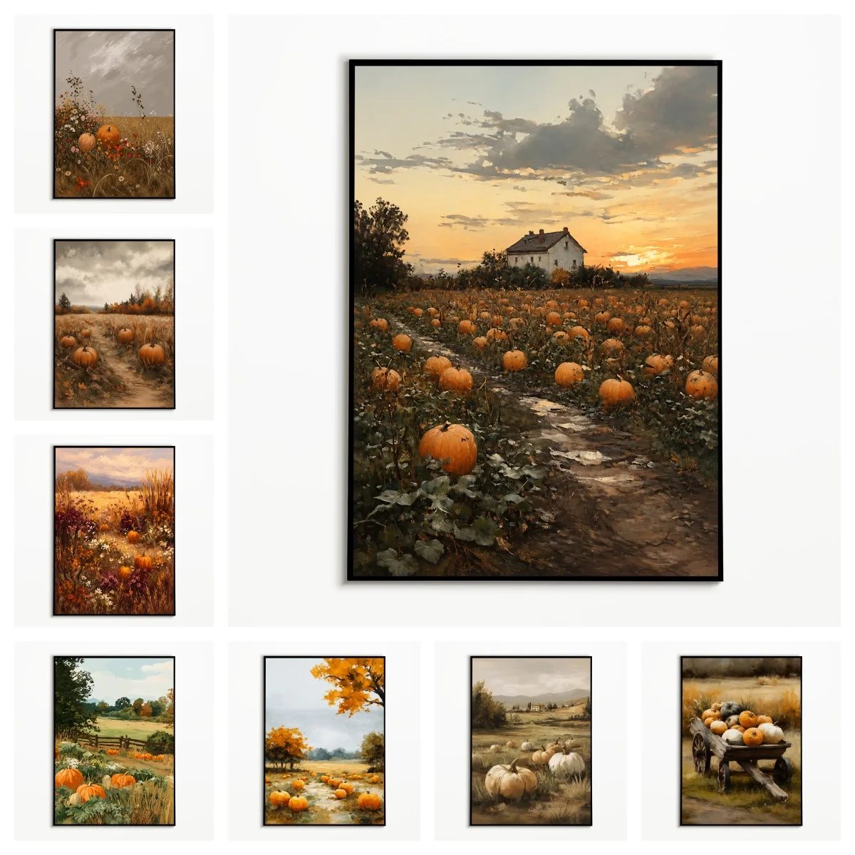 1PC Vintage Pumpkin Farm Scenery Poster Autumn Fields Wall Art  Thanksgiving Harvest Canvas Printing Fall Gift Room Wall Deco