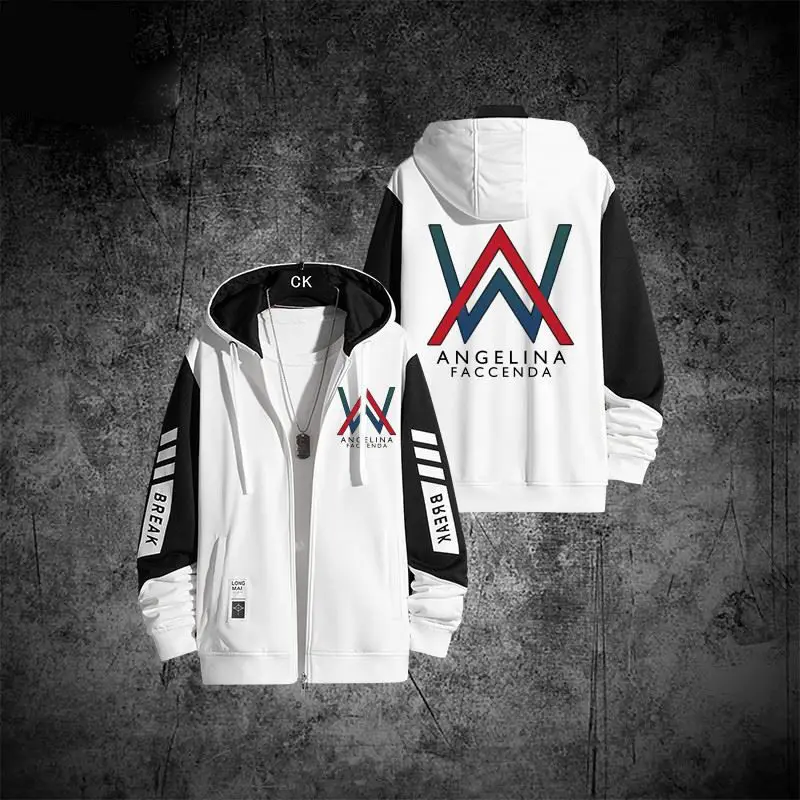 Alan Walker Street Style Hooded Zipper Jacket Unisex Loose Fit Large Size Long Sleeve Sweatshirt Casual Outerwear