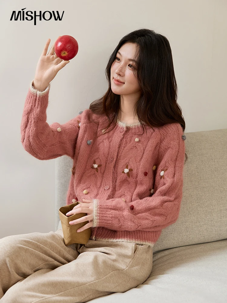 

MISHOW вязаный кардиган ручной работы для женщин, осень 2022, роскошные свободные повседневные топы из смесовой шерсти с длинными рукавами MXE48Z2575