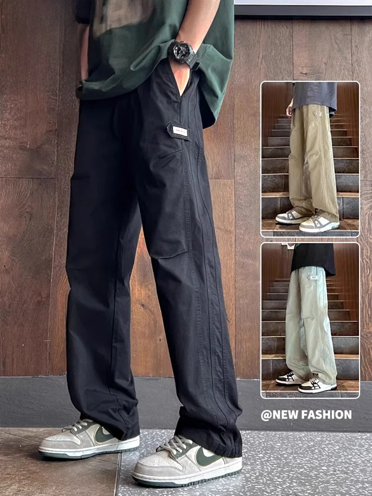 

Мужские повседневные хлопковые брюки свободного кроя Bla для весны и осени, в американском рабочем стиле, с прямыми штанинами, средней посадкой и эластичным поясом