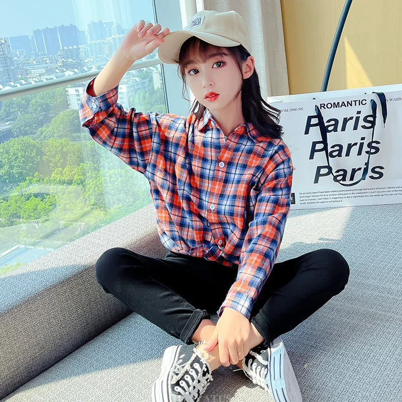Long Style Girls Red Plaid Blouse for Teenage Young Lady Long Sleeve Spring Autumn Loose Shirt Kids Child Fashion Streetwear - Image 4