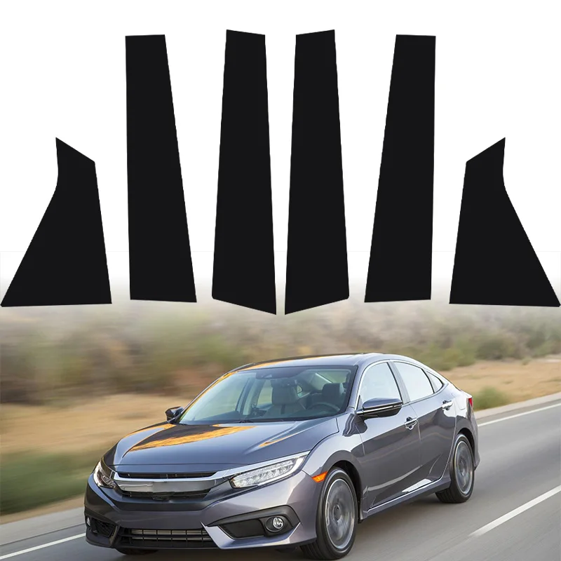 6Pcs Car Window Pillar Posts Decoration For Honda Civic 2012 2013 2014 2015 Glossy Black Auto Door BC Column Stickers Trim Parts