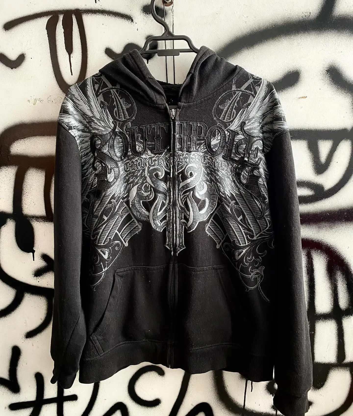 Affliction American Retro Embroidered Letters Oversize Zipper Hoodie Men's Y2K Harajuku Hip-Hop Gothic Casual Joker Street Wear