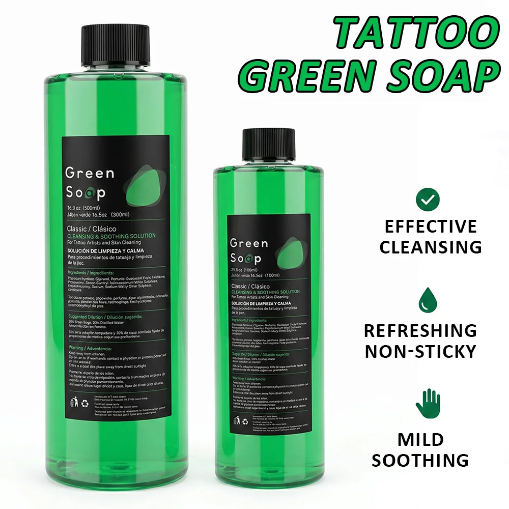 Tattoo Green Soap Gentle Cleansing Solution for Tattoo Care Natural Extract Calming & Soothing Formula for Artists & Beginners