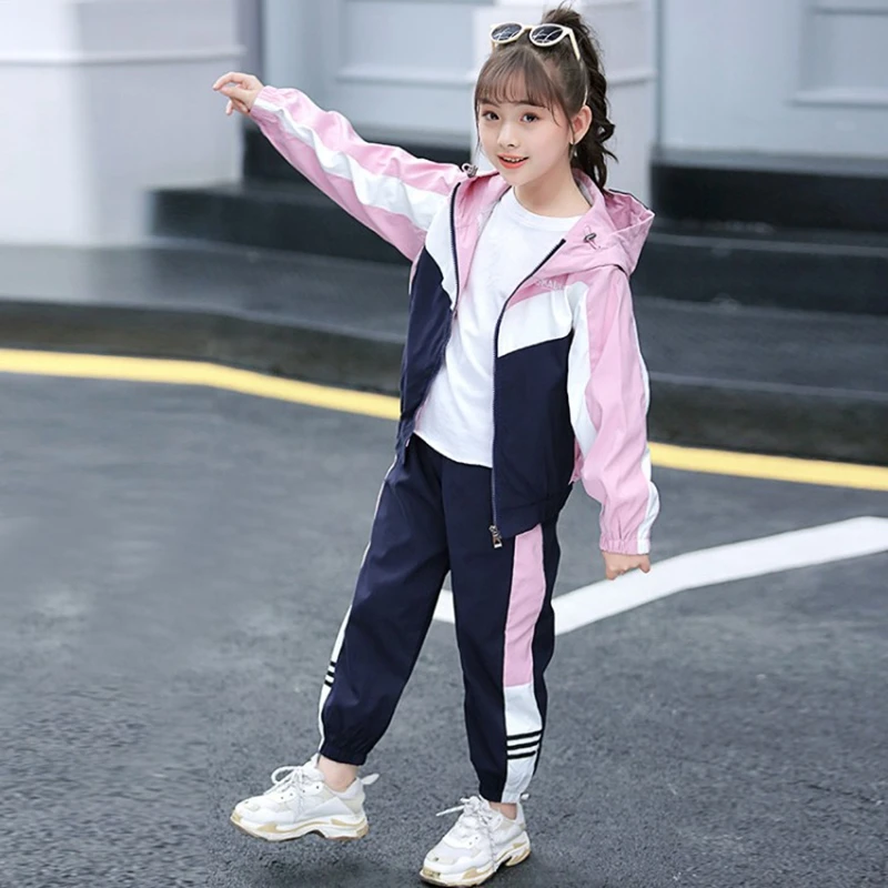 New Girls Clothing Sets Teenage Autumn Tracksuit Kids Plus Size Sportswear Girls Suit Costume Sports Suits 6 8 10 12 Years