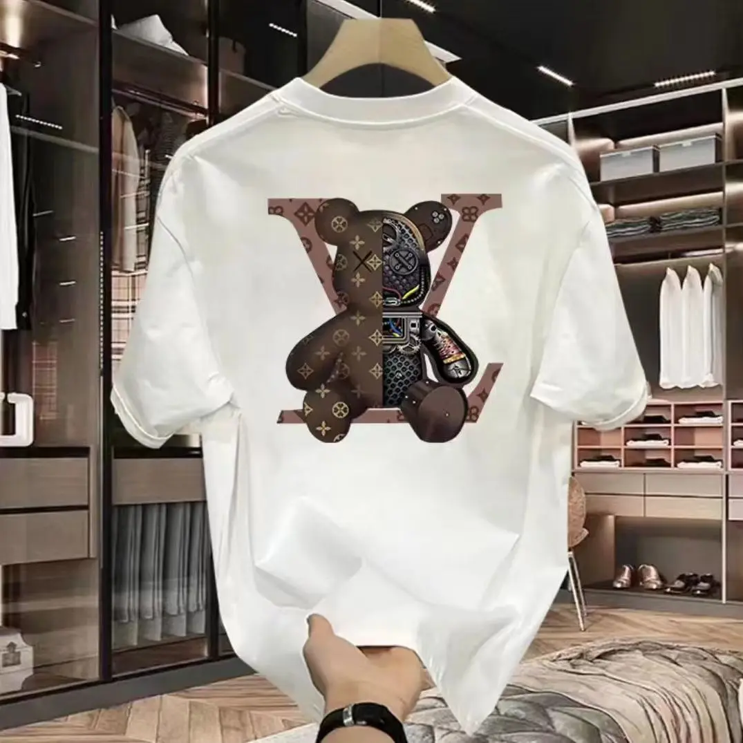 

High-quality Men's Summer New Heavyweight Pure Cotton T-shirt Short Sleeve Niche Design Printed Trendy Brand