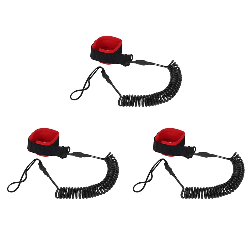 3Pcs 10.6Ft Ankle Leash Surfing Coiled Stand Up Paddle Board Black Tpu Paddle Board Foot Leg Rope