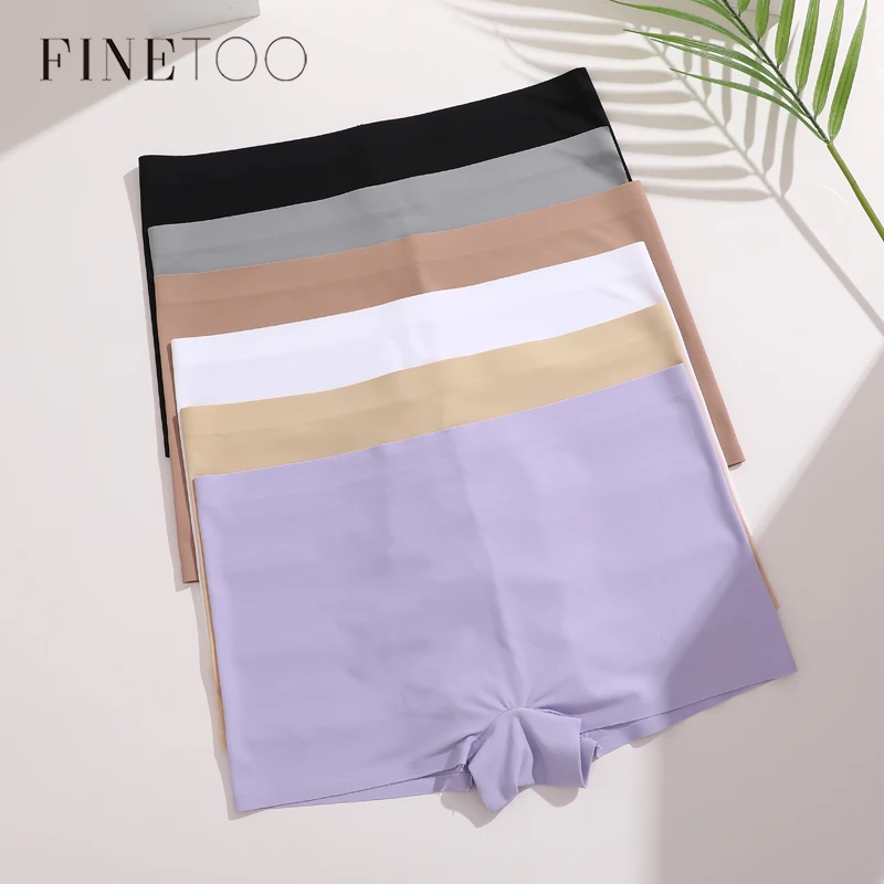 

FINETOO Seamless Stretch Boyshort Women's Panties Sexy Low-Waist Breathable Underwear Female Ice Silk Soild Comfortable Lingerie