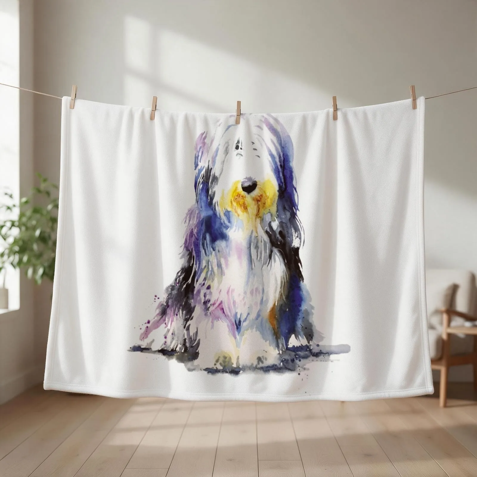 Bearded Collie Watercolour Throw Blanket wednesday Summer Beddings Cute sofa bed Blankets