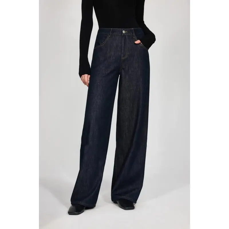 

Maxdutti 2026 Minimalist Winter Fleece Warm Jeans Vintage Navy Color Mom Jeans Women's Jeans Women's Denim Pants Woman Clothes