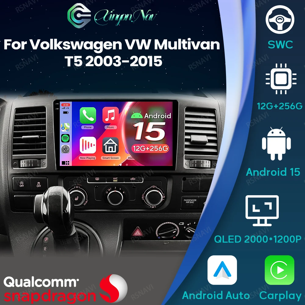 Android 15 For Volkswagen VW Multivan T5 2003-2015 4G LTE DSP Viedo Player Head Unit Stereo GPS 5G WIFI Multimedia Navigation BT