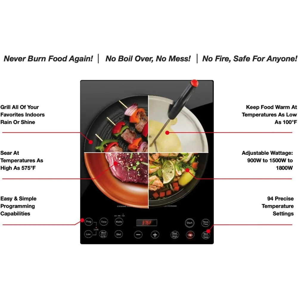 Pro Chef Induction Cooktop, NSF-Certified, Commercial-Grade, Portable, Powerful 1800W, Large 8” Heating Coil