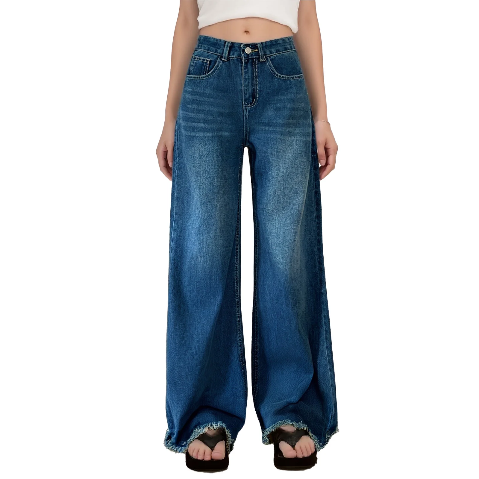 

Retro Wide Leg Denim Jeans Women Summer New Loose Slimming Lazy Drapey Straight Floor-Length Pants High Waist Vintage Style