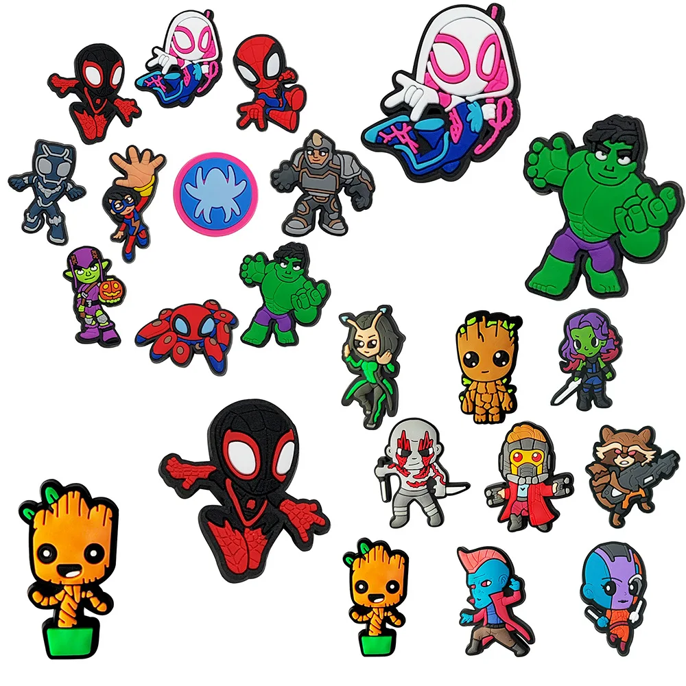 Mesuca 19pcs Marvel Heroes Spider-Man Groot Series Shoe Charms ​Shoe Accessories for Classic Clog Shoe Decoration