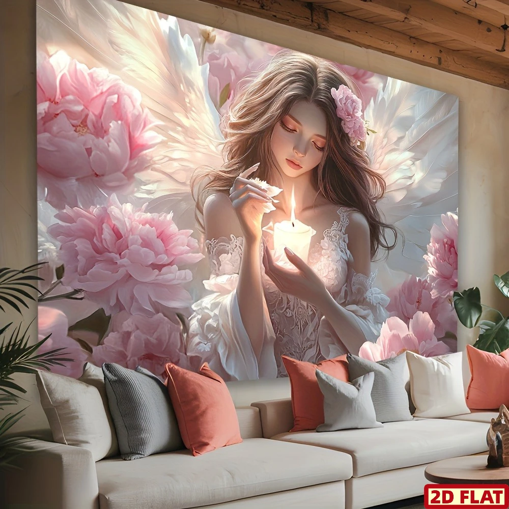 1pc 2D Flat Glam Angel Woman Banner Tapestry Wall Hanging Indoor Outdoor Holiday Decor For Home Living Room Studio Photography B