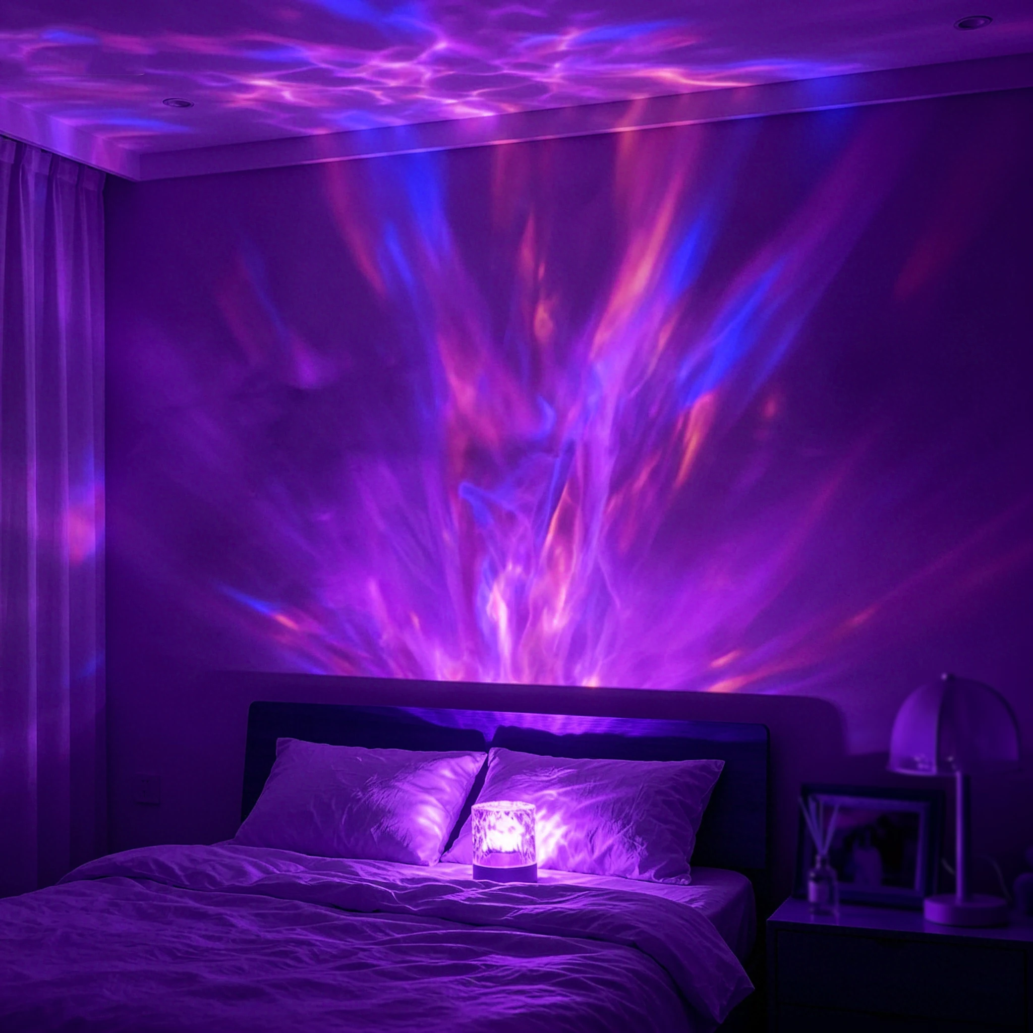 Water Wave LED Projector Light, Remote Control Color Changing Lamp with AAA Battery Operated for Bedroom, Party