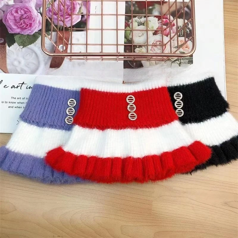 

Зимний теплый вязаный искусственный воротник, ветрозащитный с деревянными оборками, теплая шея, мягкая зимняя вязаная съемная водолазка для мужчин и женщин