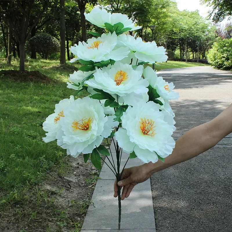 80cm Peony Bouquet Artificial Flower Gift for Cemetery Outdoor Home Garden Decoration Eid Decoration Worship Goods Bouquet