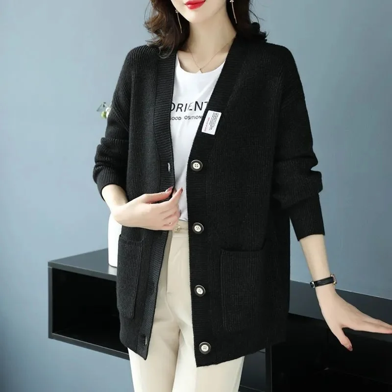 고품질 울 가디건 여성 재킷 2025 봄 가을 신상 스웨터 한국 스타일 루즈핏 레이지 윈드 니트 코트 두꺼운 여성 상의